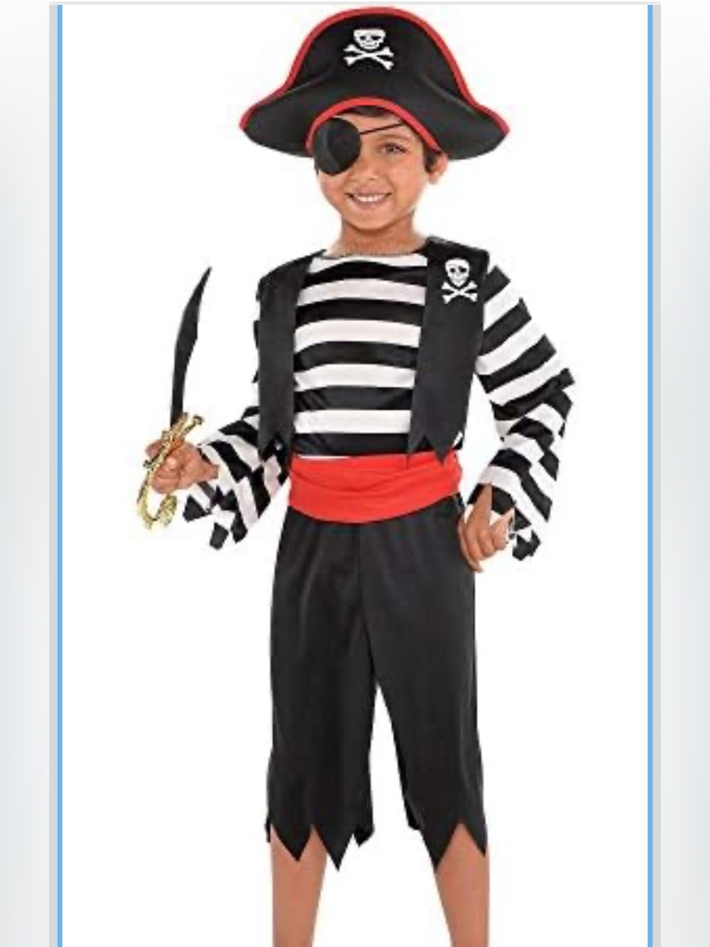 Kids Pirate Costume with Red Sash and Skull Accent 4-6